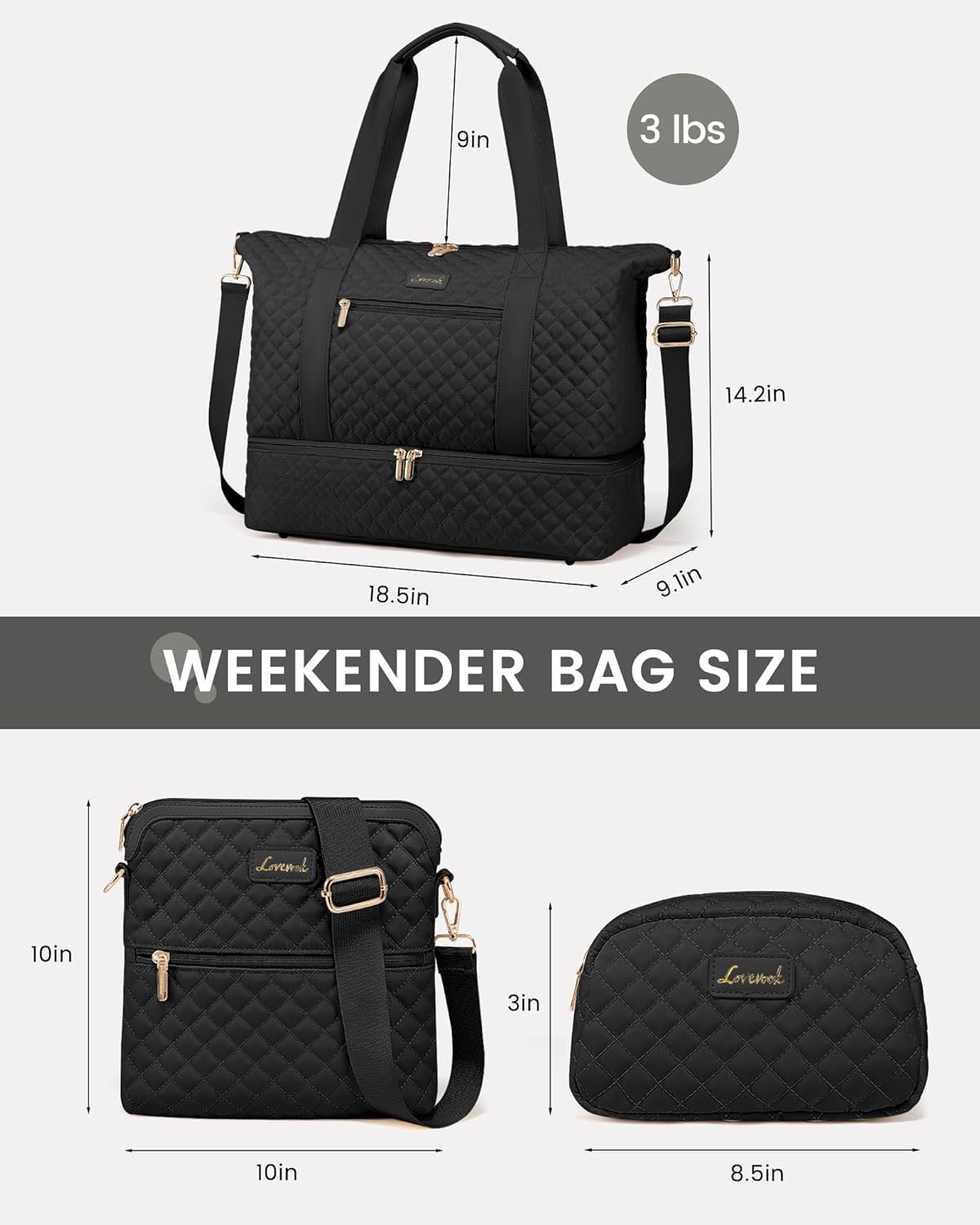LOVEVOOK Weekender Bags for Women, Travel Duffle Bag with Shoe Compartment, Gym Duffel Bag with Makeup Bag Carry-on Tote Bag for Airplanes Weekend, Hospital Bags for Labor and Delivery - Image 2