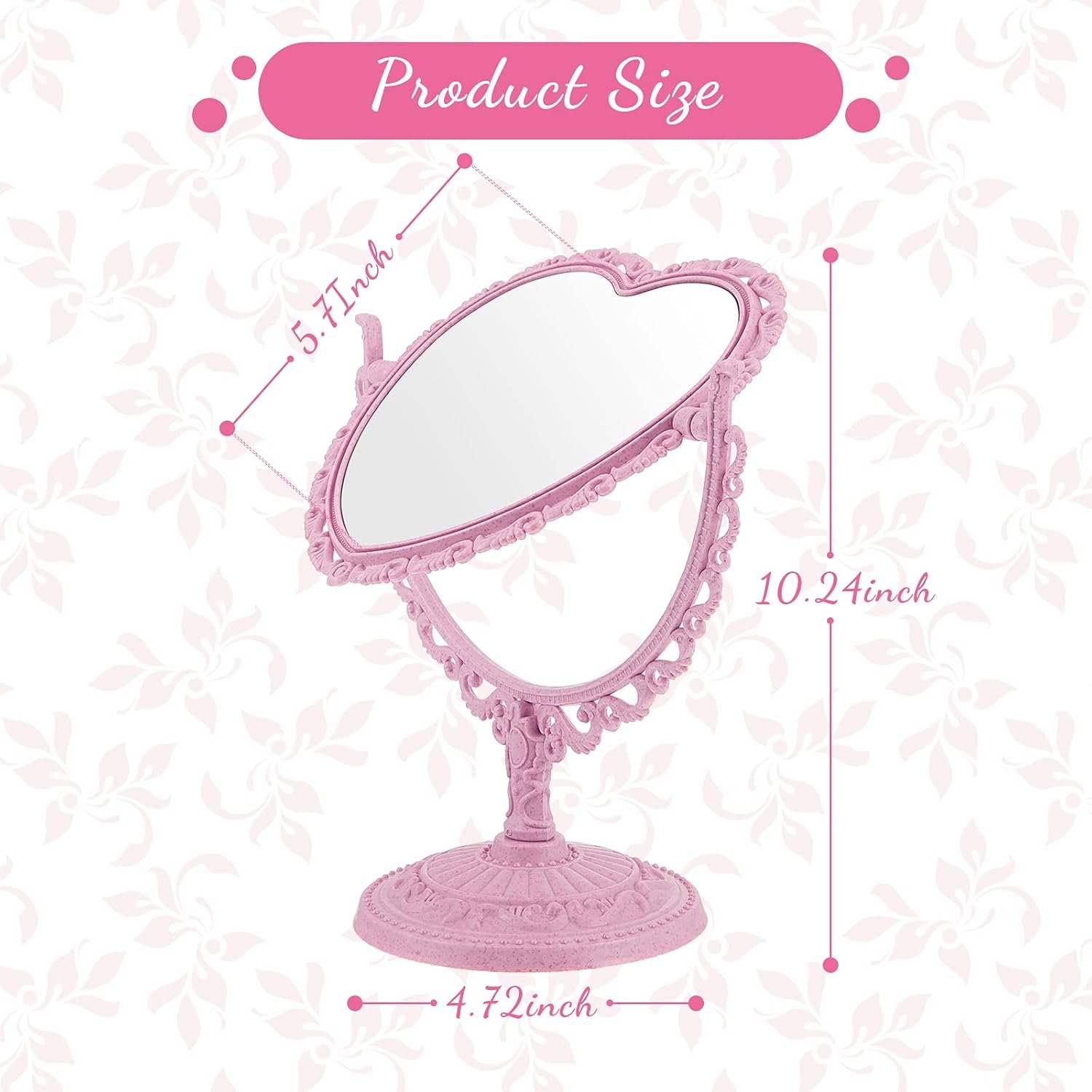 CHENGU Heart Shaped Mirror 8 Pieces Hair Styling Combs Double Sided Rotatable Dresser Heart Mirror Makeup Gifts for Girls Gift Vanity Tabletop(Pink) - Image 2