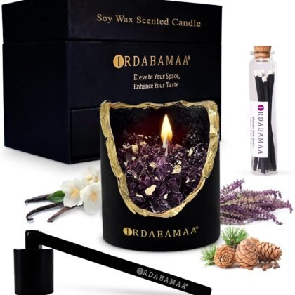 Scented Candles for Home Decor, Handmade Vanilla Soy Candles for Home Scented, Elegant Snuffer and Decorative Matches, Cedar Lavender Aromatherapy, Unique Gift Set for Special Occasions, Purple
