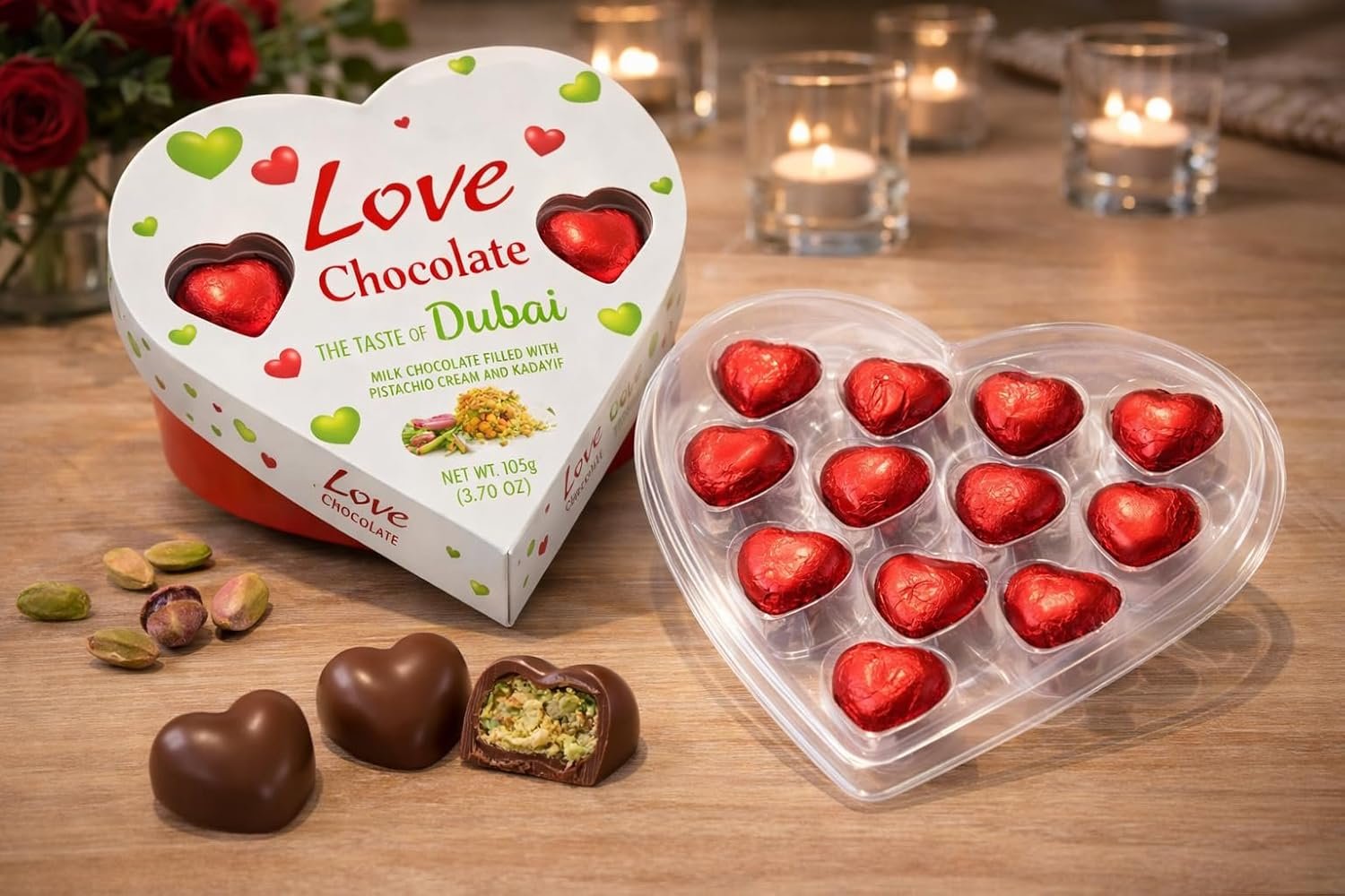 Dubai Chocolates in a Gift Box, Milk Chocolate with Pistachio Cream and Kataifi Filling, Valentines Gift, 3.70 oz - Image 2