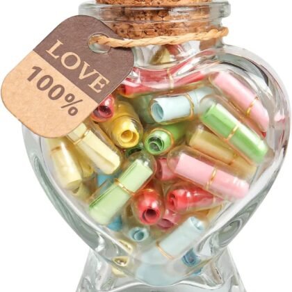 Capsule Letters Message in Glass Bottle，Message Pills Love Letter Gift for Boyfriend Girlfriend Wife Friend Birthday Christmas Anniversary Valentine Day Gift. (44PCS in a Bottle)
