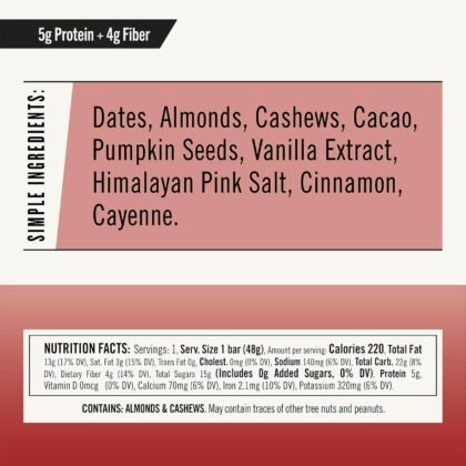 Thunderbird Bars Energy Snack, Gluten-Free with Protein, Healthy Real Food, Vegan Paleo Non-GMO, No Added Sugar, Mexican Hot Chocolate Flavor (12 Count, 1.7 oz. Bars)