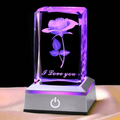 hochance 3D Rose Crystal Nightlight,Perfect Valentines Gift Ideas for Her My Girlfriend Wife Mom - Unique Anniversary Birthday Presents - I Love You Decolamp