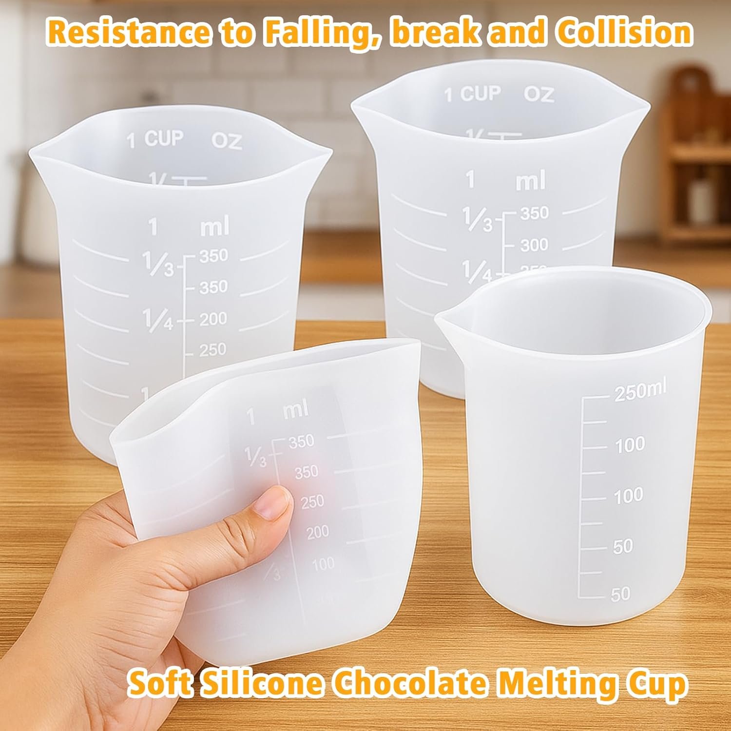 Palksky Silicone Cups for Melting Chocolate, 4PCS Silicone Measuring Cups with 250 & 350ml Capacity, Reusable Baking Supplies for DIY Chocolate Molds - Image 5