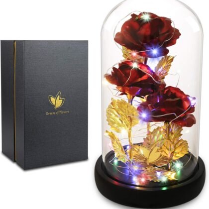 Valentines Day Gifts for Her,Beauty and The Beast Rose Birthday Gift,Galaxy Flower Rose with 2 Light Modes,Colorful Crystal Flower Enchanted Rose in Glass Dome,Womens Gifts for Mom Wife Girlfriend