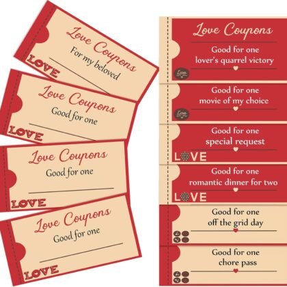 30 Pieces Valentines Day Love Coupons for Him or Her, Romantic Love Voucher Funny Coupon Romantic Present for Husband Wife Boyfriend Girlfriend Birthday Wedding Party