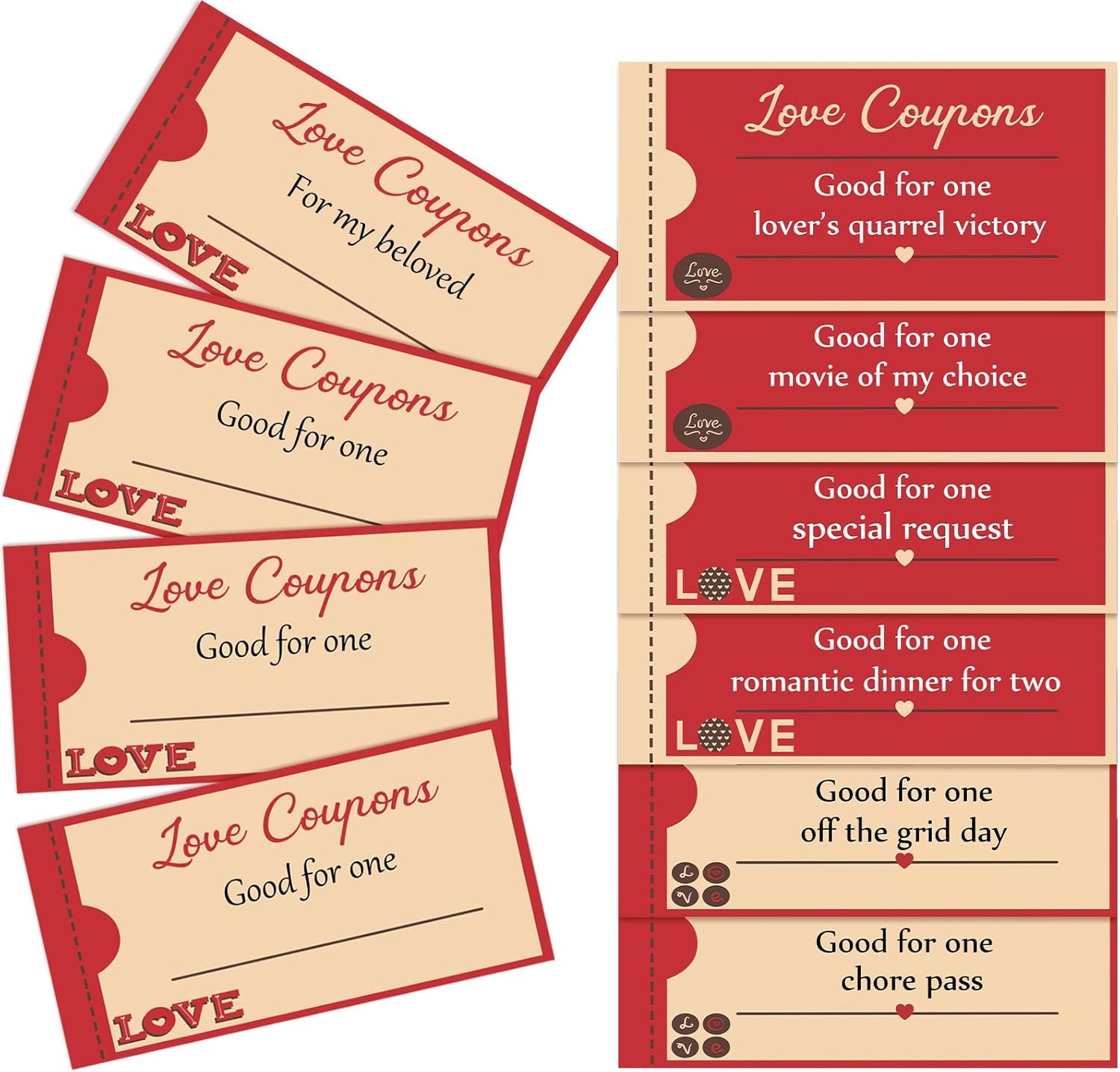 30 Pieces Valentines Day Love Coupons for Him or Her, Romantic Love Voucher Funny Coupon Romantic Present for Husband Wife Boyfriend Girlfriend Birthday Wedding Party
