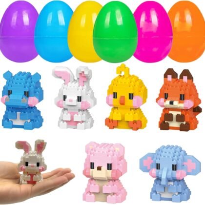 6 Pack Prefilled Easter Eggs with Toys Inside, Cute Mini Animals Building Blocks for Easter Basket Stuffers Essential, Easter Egg Fillers Gift for Kids Age 6-12+