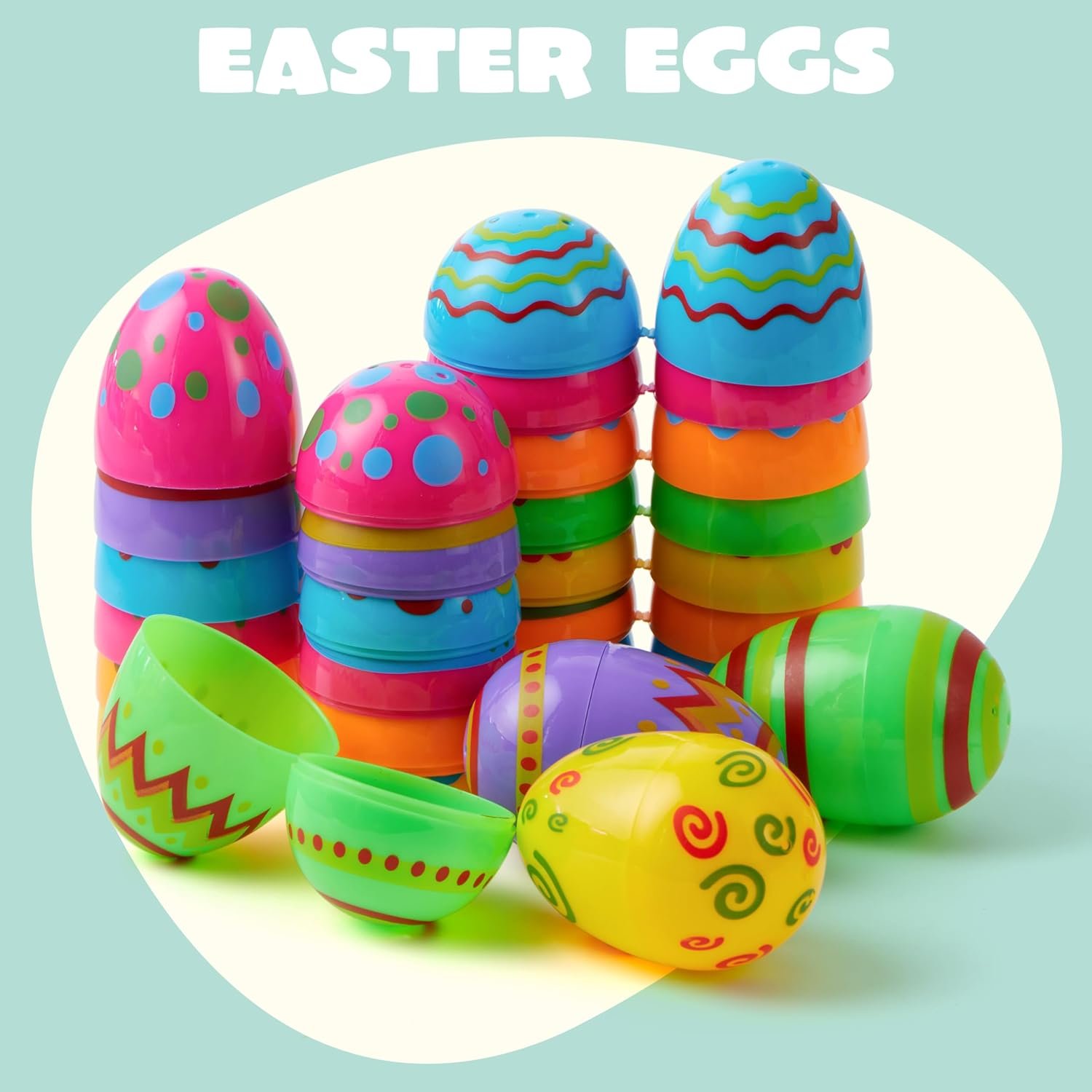 JOYIN Toy 36 PCs Plastic Printed Bright Easter Eggs, Over 3.15'' Tall Fillable Empty Eggs Bulks for Easter Hunt, Basket Stuffers Fillers, Classroom Prize Supplies, Filling Treats and Party Favor - Image 2