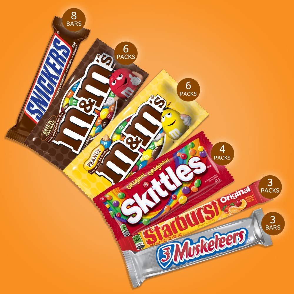Mars M&M'S, SNICKERS, 3 MUSKETEERS, SKITTLES & STARBURST Variety Pack Full Size Bulk Candy Assortment, 56.11 oz, 30 Count - Image 2