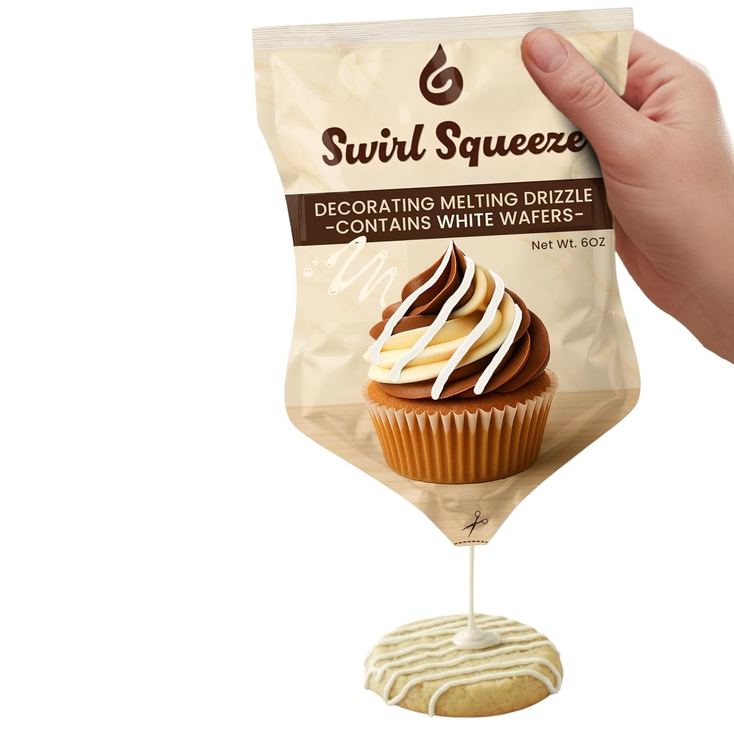 Pre-Filled Microwaveable Chocolate Decorating Bag – Ready-to-Melt Drizzle for Cookies, Cakes & Treats – No Mess, No Bowls, No Piping Bags – White Melting Chips, 6 oz