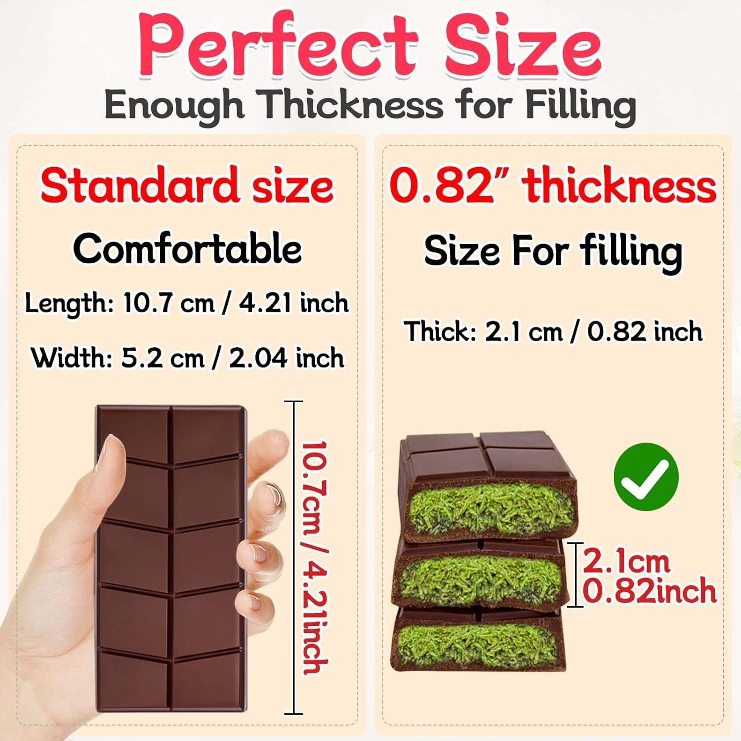 Chocolate Bar Mold 0.82inch Deep 2 Pack,Thick Dubai Stuffed Pistachio Silicone Molds Kit for Making Shapes Filling Candy Granola Bar and Pastry - Image 3