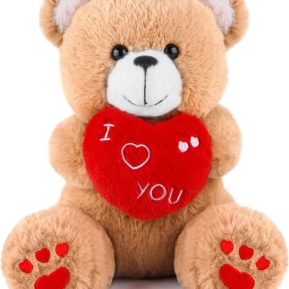 Brown Cuddly Valentine Bear - 10" Soft Stuffed Animal with Love Heart, Valentine's Day Gift for Her, Girlfriend, Wife, Kids - Adorable Plush Toy for Romantic Celebrations