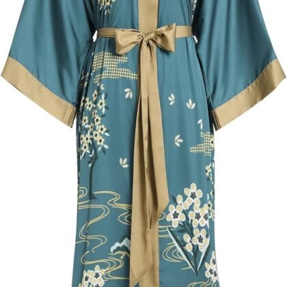 Aensso Long Soft Lightweight Silky Kimonos Robes for Women, Luxury Japanese Floral Womens Kimono Robe
