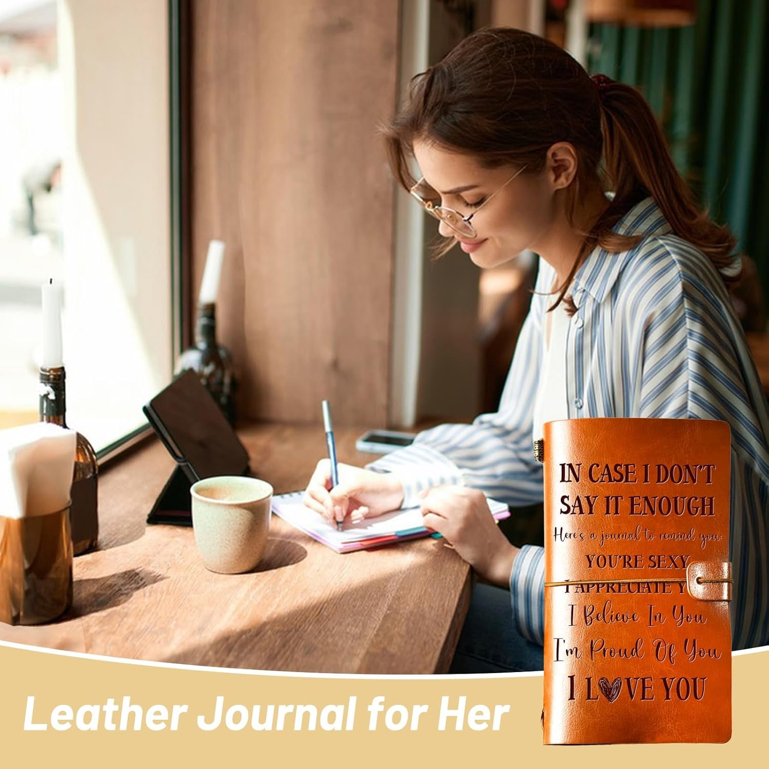 Romantic Gifts for Her Him, Romantic I Love You Leather Journal, 140 Page Refillable Writing Journal, Anniversary Birthday Mothers Day Gifts for Her Him Girlfriend Boyfriend Wife Husband - Image 4