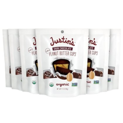 JUSTIN'S Organic Mini Dark Chocolate Peanut Butter Cups, 4.7 Ounce Bag (6 Pack)