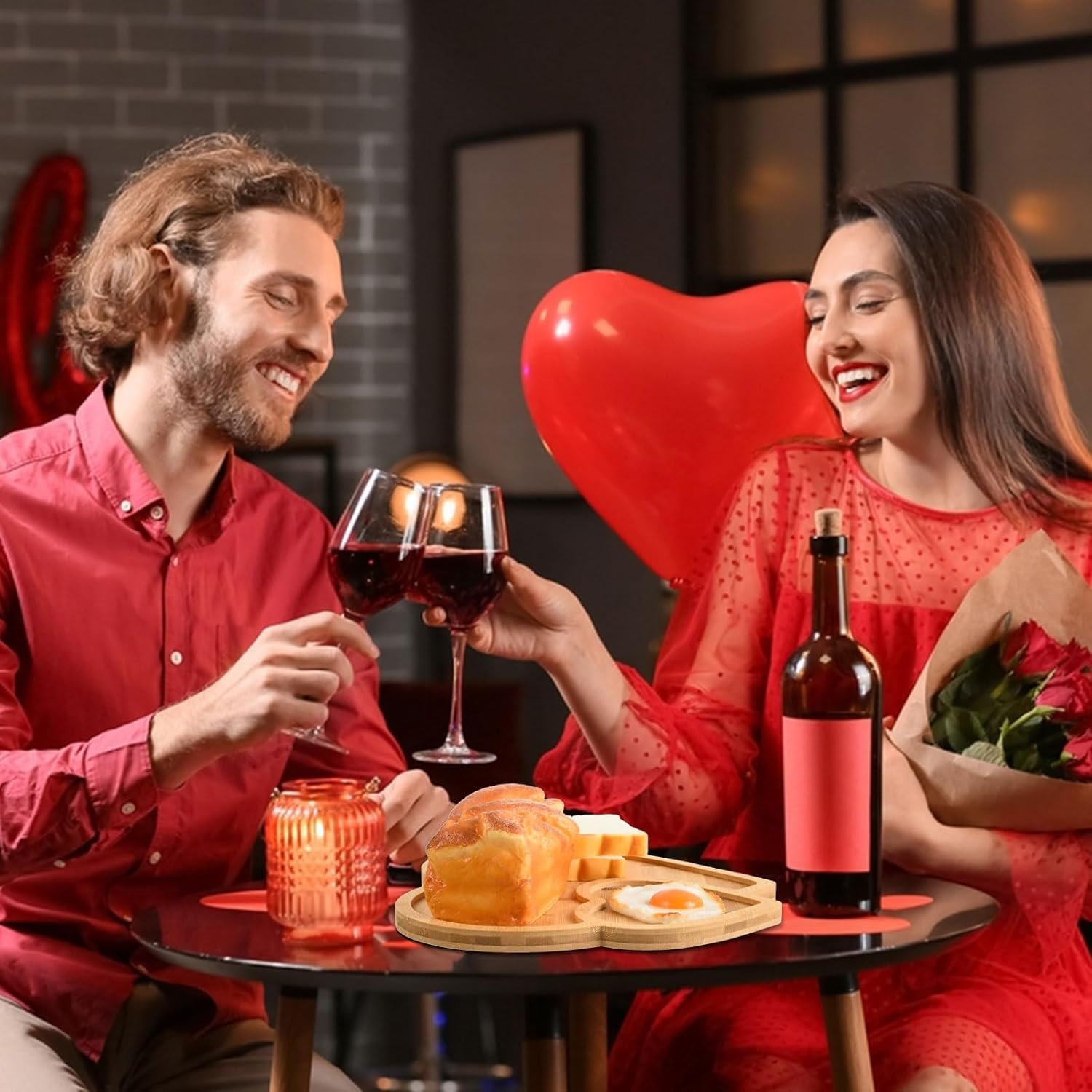 AWIZOM Heart Shaped Bamboo Serving Tray Valentine's Day Wooden Serving Platter Heart Shape Cheese Charcuterie Board Snack Dessert Candy Dish Plate for Wedding Mother's Day Present,12.8x11.61x0.59 - Image 7