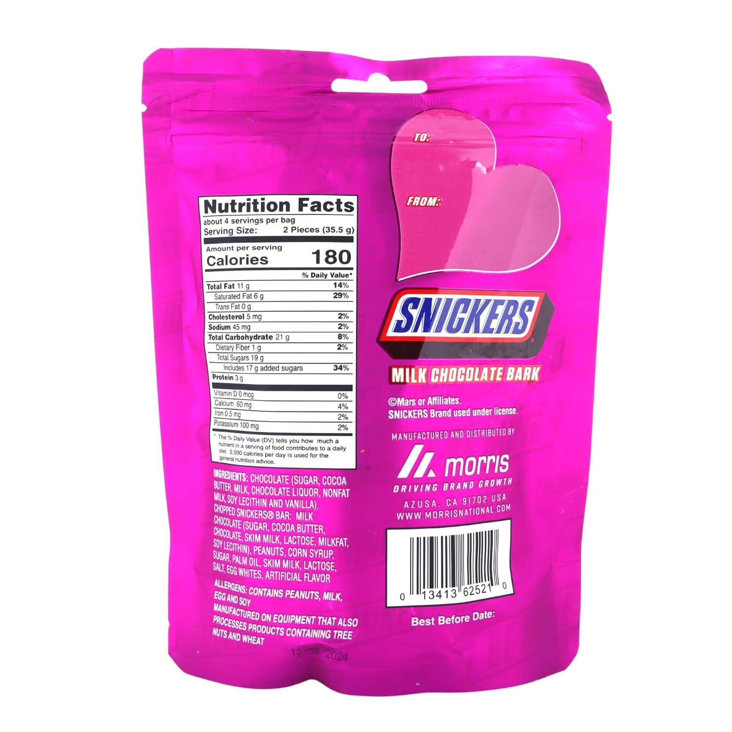 Morris National Inc Limited Edition Valentine’s Day Snickers Bark, Milk Chocolate Candy Bars with Peanuts and Caramel Inside, Party Favor Treats, 5 Ounces - Image 2