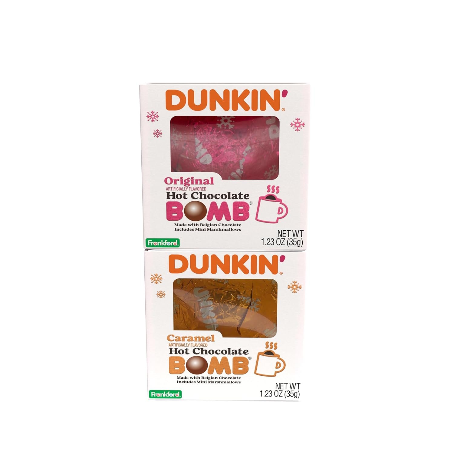 Dunkin' Hot Chocolate BOMB 4 Pack Assorted Flavors Bundle- Original, Mint, Dunkaccino, Caramel, Four Hot Cocoa Melting Balls, Stocking Stuffer Holiday Gift Set - Image 6