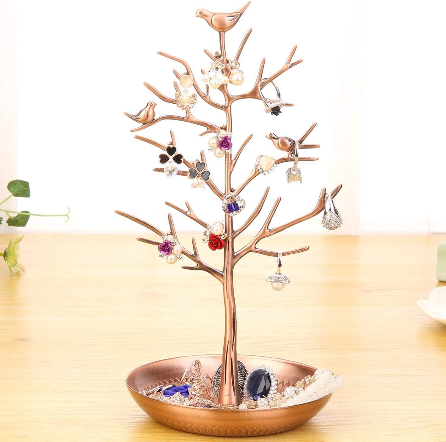 Jewelry Tree Necklace Earring Holder Modern Cute Bird Jewelry Stand for Women Girls Teen Bronze - Image 4
