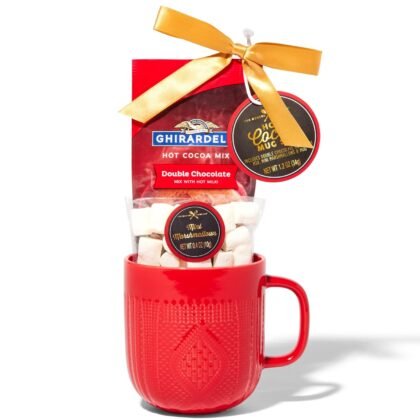 Hot Chocolate Gift Set Made with Ghirardelli, Includes 1 Single-Serve Packet of Ghirardelli Double Chocolate Hot Cocoa Mix, 1 Pack of Mini Marshmallows, and Ceramic Mug, Gourmet Hot Cocoa Gift Set, Valentine's Day
