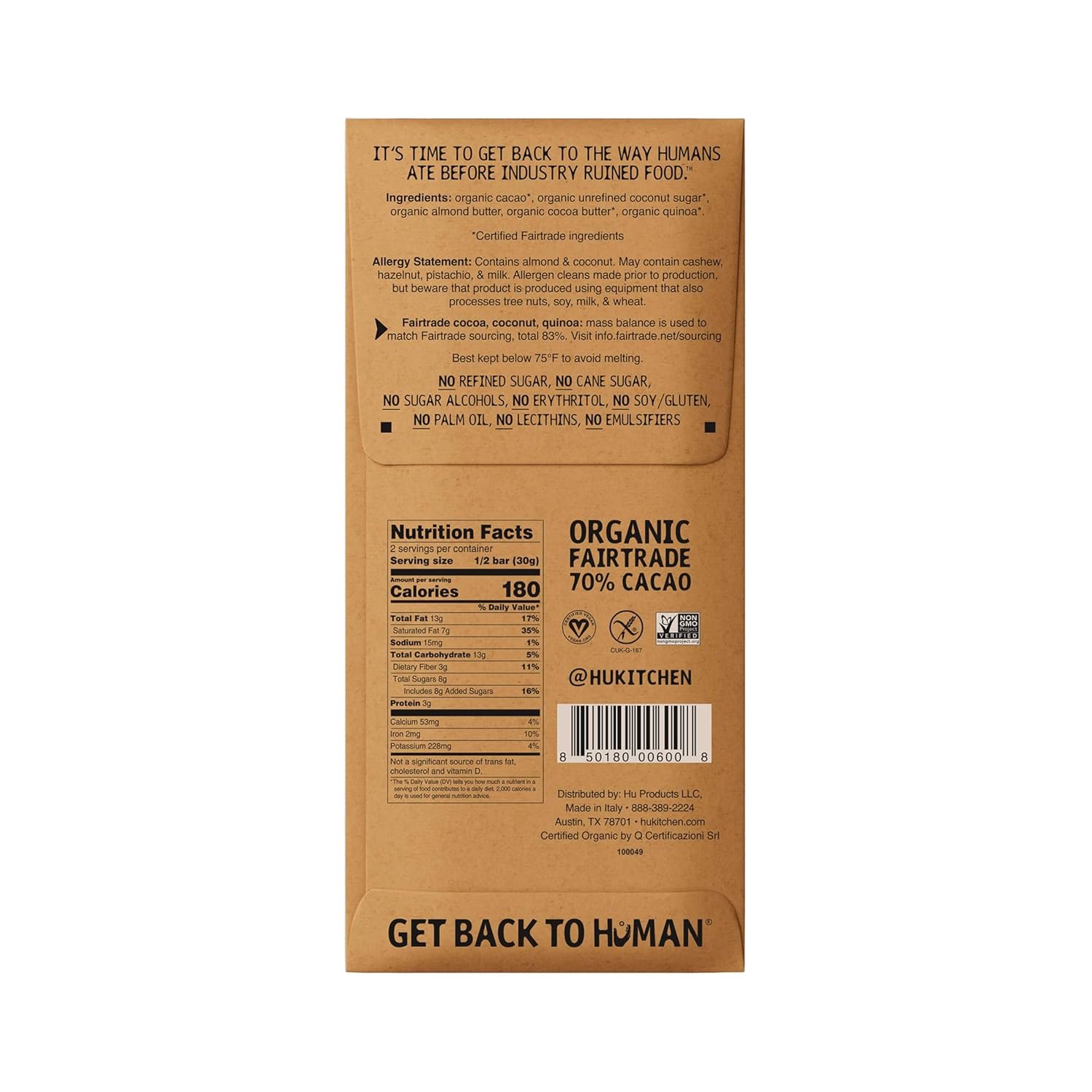 Hu Almond Butter + Puffed Quinoa Dark Chocolate Bar, 2.1 Ounce Bar, 1 Count - Image 11