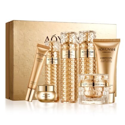 Luxurious Hydrating Skincare Gift Set with Cordyceps Extract - Includes Face Cleanser, Balm, Eye Cream, and 4-Piece Essence Set (Water, Serum, Emulsion, Cream)