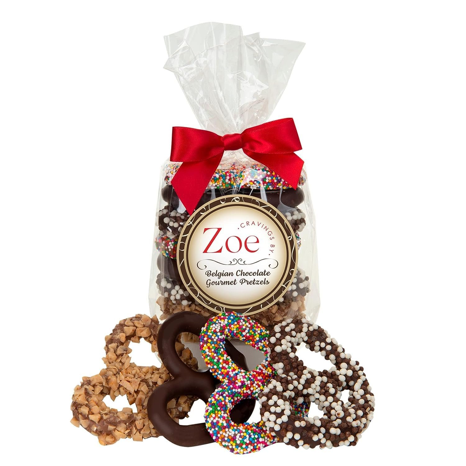 CRAVINGS BY ZOE Valentines Day and Birthday Chocolate Covered Pretzels Gift Bag 8 oz | Gourmet Kosher Milk & Dark Belgian Chocolate Candy Food Gift Box Basket | Get Well, Thank You, Men Women Mom Dad Her