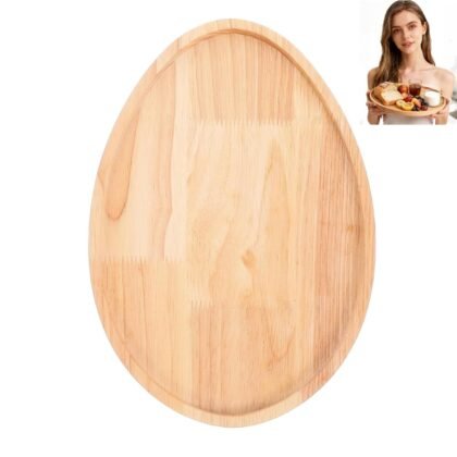 Easter Egg-Shaped Wood Serving Tray, Wooden Serving Platters, Charcuterie Board Snack Tray Decorative Candy Plate for Holiday Party Display