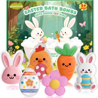 Easter Bath Bombs for Kids, 6 Piece Bath Bomb Toys for Children, Bunny, Chicken & Egg Shapes, Gentle Handmade Safe Fizz Balls, Perfect Easter Basket Stuffers & Party Favors for Boys & Girls