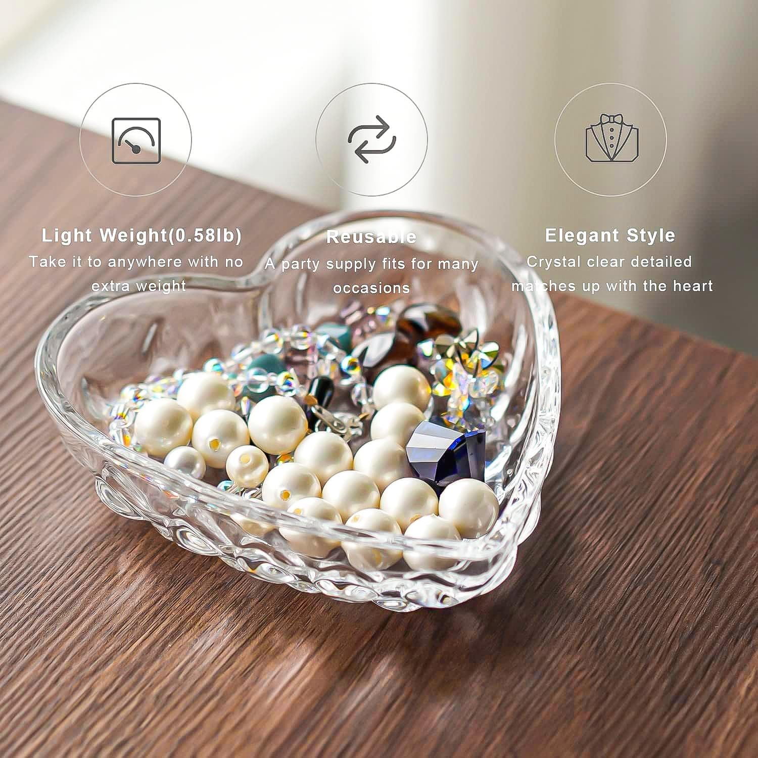 H&D HYALINE & DORA 5.1'' Crystal Jewelry Tray for Women, Heart Shaped Jewelry Plate Ring Dish, Clear Trinket Dish for Jewelry, Ring Dish for Birthday Friends Daily Family - Image 5