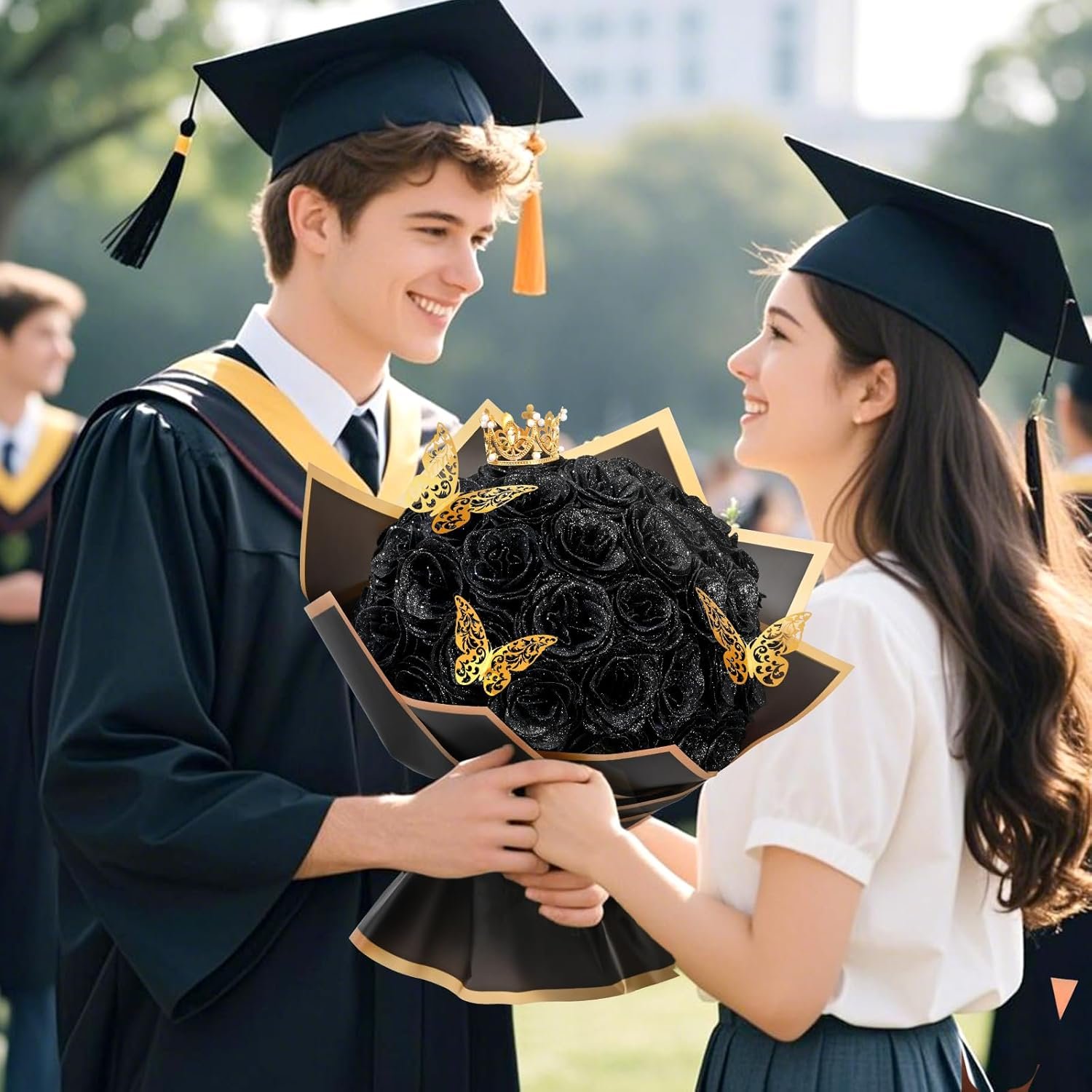 Waipfaru Glitter Roses Bouquet, DIY Fake Flowers Bouquet, Birthday Gifts for Women Mom, 24 Pcs Black Rose for Grandma Wife Girlfriend Valentines, Mothers Day, Anniversary, Graduation - Image 8