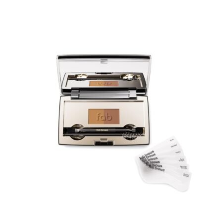 Fab Brows Duo Eyebrow Kit, Ultimate Brow Stencil Kit with Compact Powder Mirror and Eyebrow Shaper, Waterproof Eyebrow Makeup Kit Contour Palette, Eyebrow Cosmetics, (Dark Brown/Chocolate Brown)