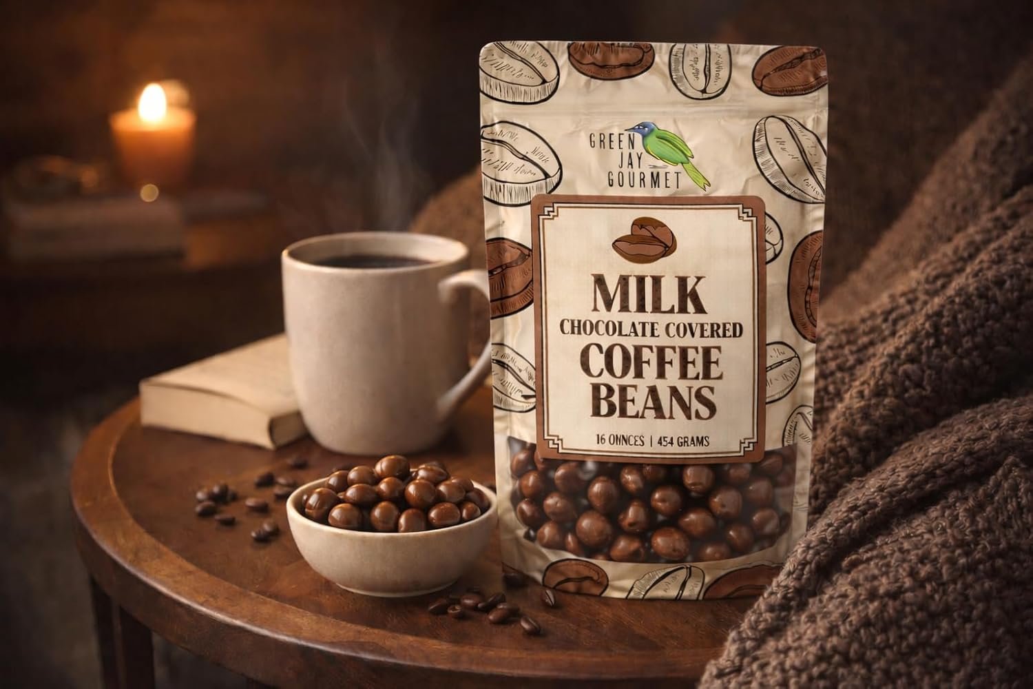 Green Jay Gourmet Milk Chocolate Covered Coffee Beans - Handmade & Fresh Milk Chocolate Espresso Beans - Great Gift for Chocolate Lovers - 8 Ounce Resealable Bag - Image 3