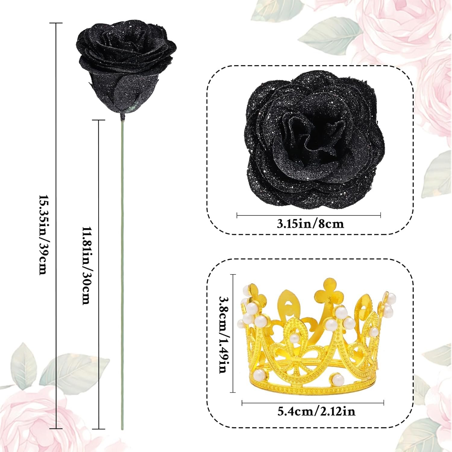 Waipfaru Glitter Roses Bouquet, DIY Fake Flowers Bouquet, Birthday Gifts for Women Mom, 24 Pcs Black Rose for Grandma Wife Girlfriend Valentines, Mothers Day, Anniversary, Graduation - Image 6