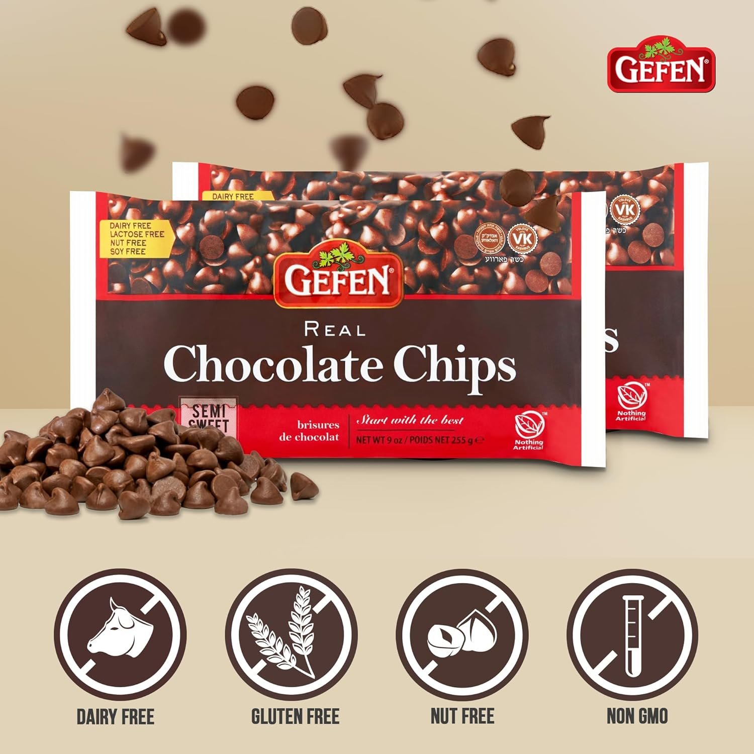 Gefen Vegan Semi Sweet Real Dark Chocolate Chips, Dairy Free 9oz (3 Pack),Nut Free, Lactose Free, Kosher, Great for Baking - Image 4