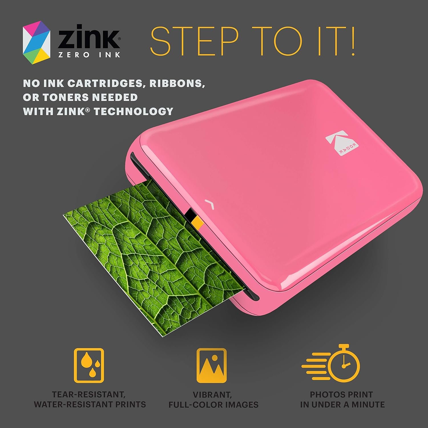 KODAK Step Instant Smartphone Photo Printer, Portable Mini Color Wireless Mobile Printer, Zink 2x3” (5.1x7.5 cm) Sticky-Back Photos, Bluetooth Compatible with iOS & Android Devices, Editing App, Pink - Image 5
