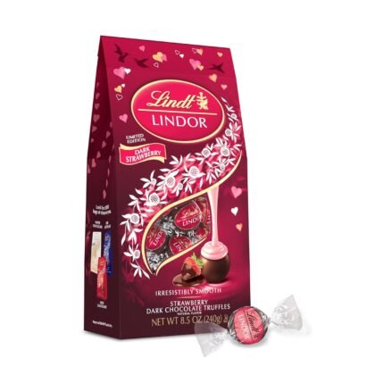 Lindt LINDOR Strawberry Dark Chocolate Candy Truffles, Valentine's Day Dark Chocolate with Smooth, Melting Center, 8.5 oz. Bag