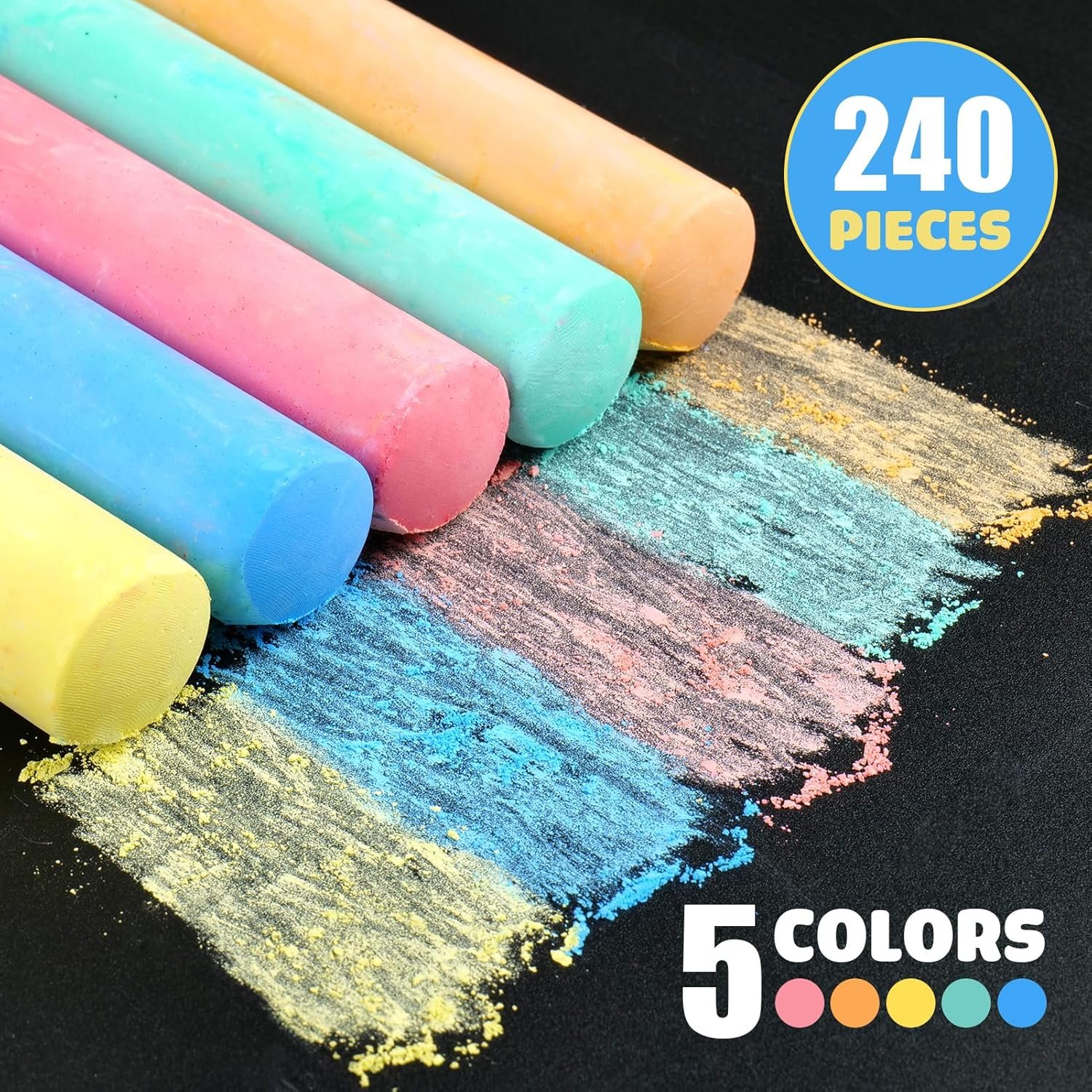 240PCS Washable Sidewalk Chalks Kids: 48 Packs in 5 Colors Sidewalk Chalk, Jumbo Chalk Set, Non-Toxic Dustless Colored Giant Box Chalkboard Chalk for Toddlers Outdoor Art, Classroom, Party Favors - Image 2