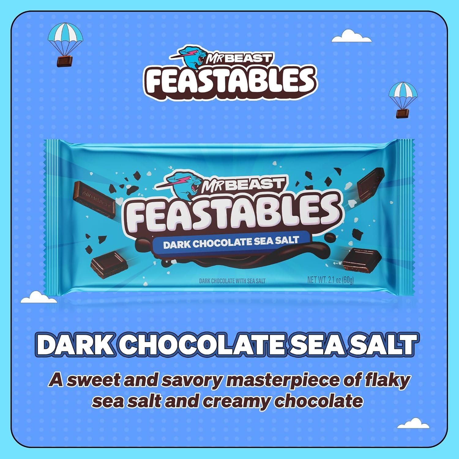 MrBeast Feastables Dark Chocolate with Sea Salt Bar, King Size, 10 Count, Sweet & Salty Chocolate Candy, Fairtrade Cocoa, 2.1oz Each - Image 3