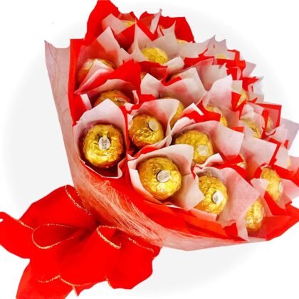 Gourmet Hazelnut Milk Chocolate, Large Candy Chocolate Gift Bouquet, 24 Count Edible Red and White Roses