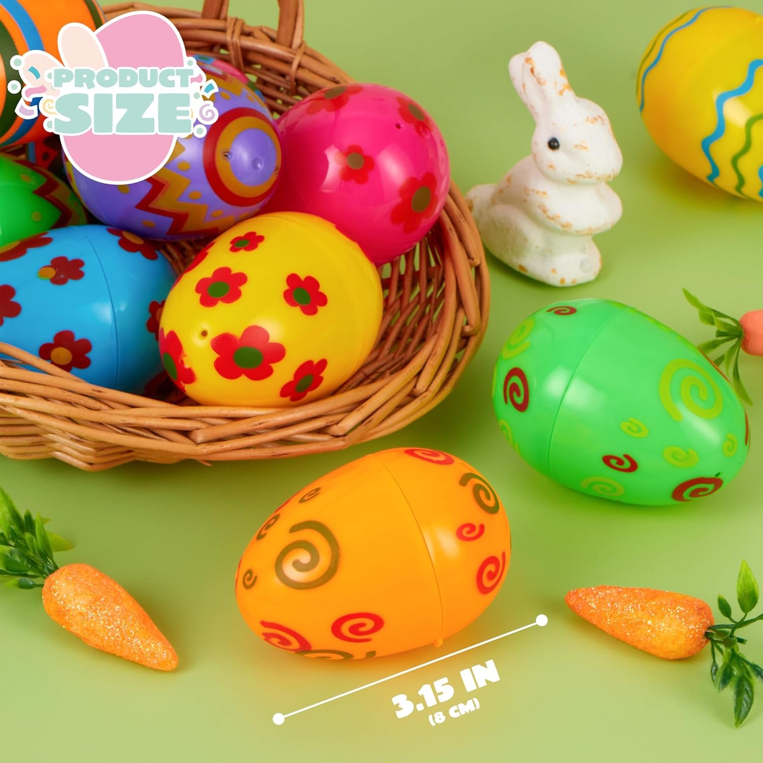 JOYIN Toy 36 PCs Plastic Printed Bright Easter Eggs, Over 3.15'' Tall Fillable Empty Eggs Bulks for Easter Hunt, Basket Stuffers Fillers, Classroom Prize Supplies, Filling Treats and Party Favor - Image 6