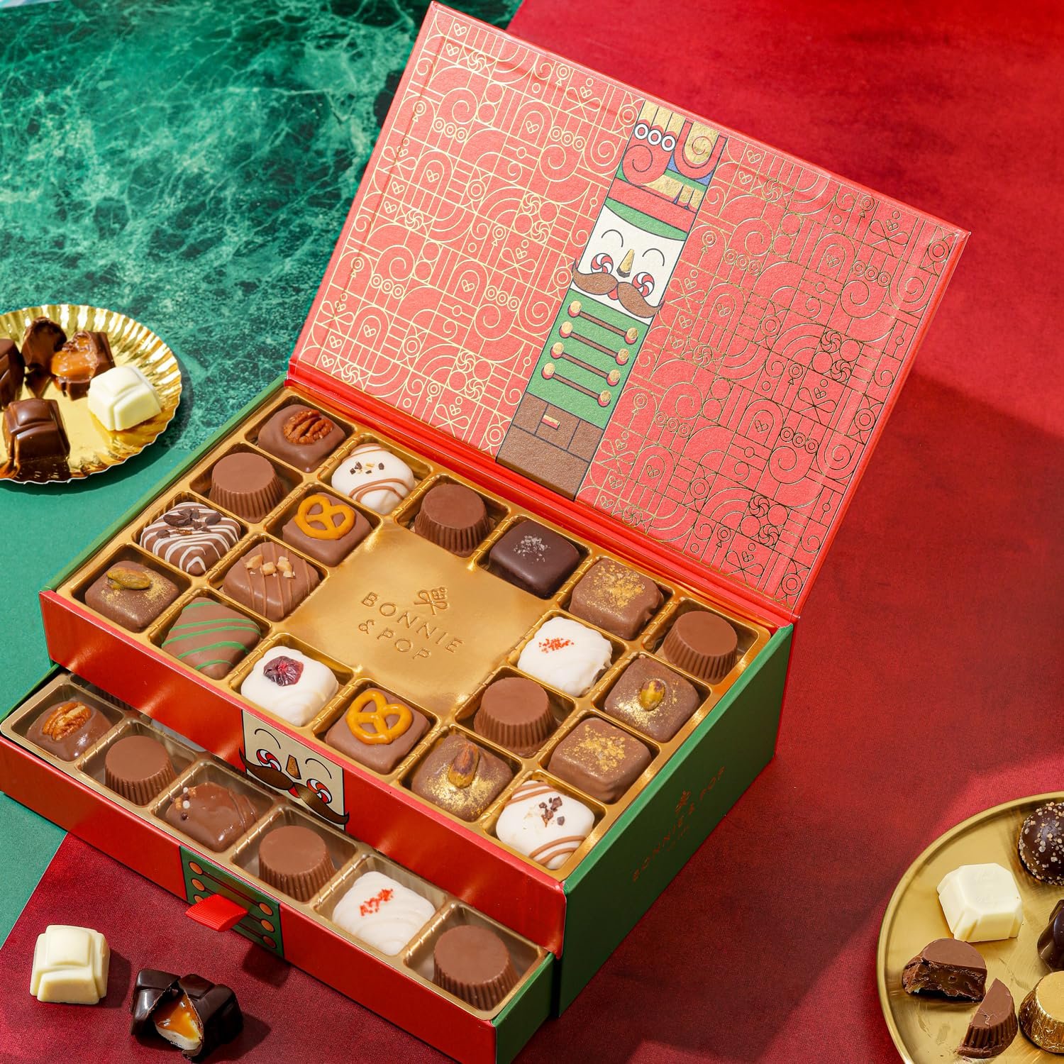 Chocolate Gift Basket, Candy Food Gifts, Gourmet Snack Box, Holiday Present Idea, Corporate Him & Her, Men, Women, Two-Tier Box with Assorted Belgian Truffles, 10+ Flavors, Bonnie and Pop (Red) - Image 6