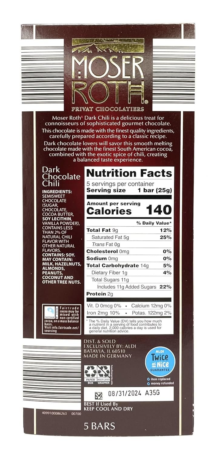 Premium Dark Chili Moser Roth Privat German Chocolate 4.4oz (125g) – Pack of 4 - Image 2