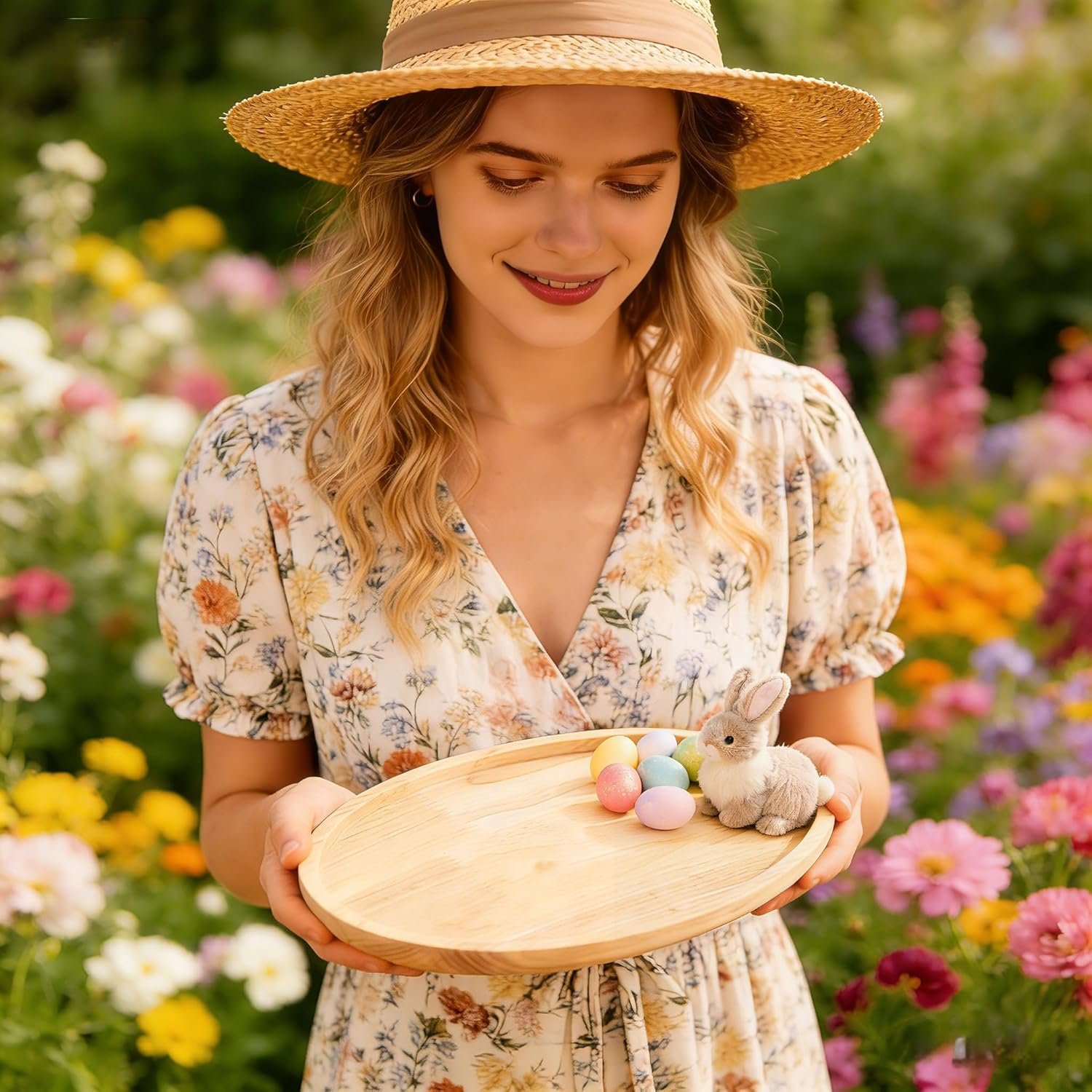 Easter Egg-Shaped Wood Serving Tray, Wooden Serving Platters, Charcuterie Board Snack Tray Decorative Candy Plate for Holiday Party Display - Image 2