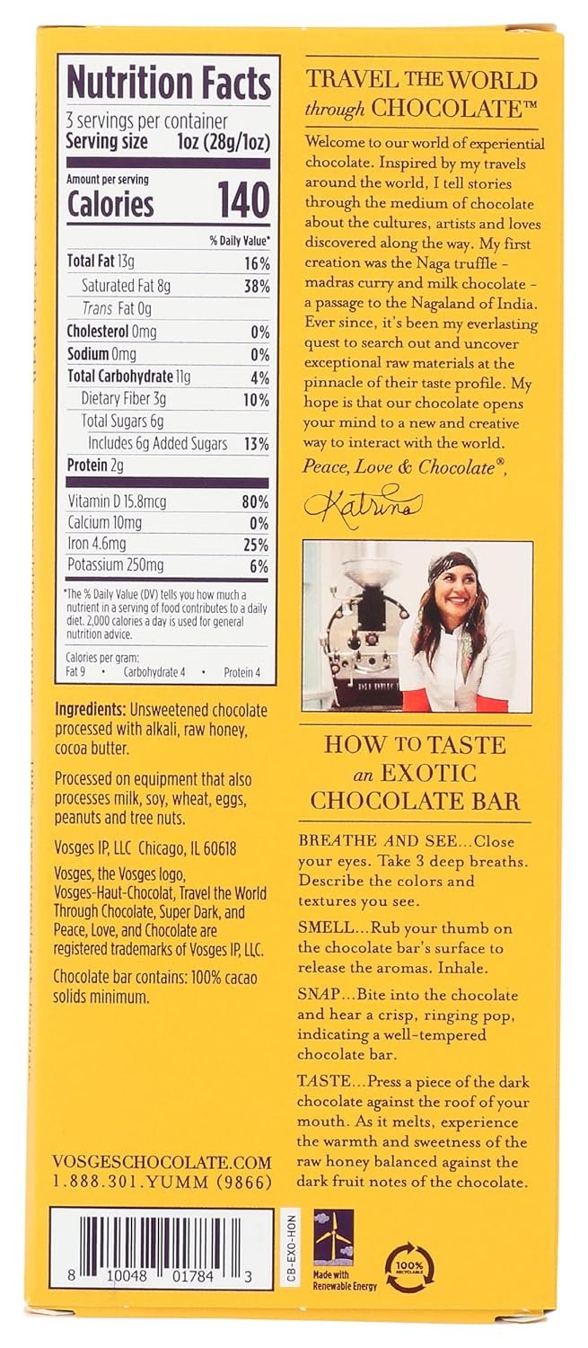 Vosges Haut Chocolat Honey Cacao Chocolate Bar, 3 Oz - Image 2