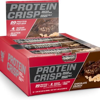 BSN Protein Crisp Bar, Chocolate Crunch, 20 Gram Protein Snack Bars with Whey and Fiber, Gluten-Free Crunchy Energy Bars for Workout, Fitness, On-the-Go, 12 Count