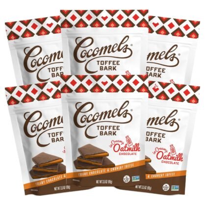 Cocomels Creamy Oatmilk Chocolate Toffee Bark, Creamy Chocolate & Crunchy Toffee, Made without Dairy, Vegan, Gluten Free & Non-GMO, 3.5 Ounce (Pack of 6)