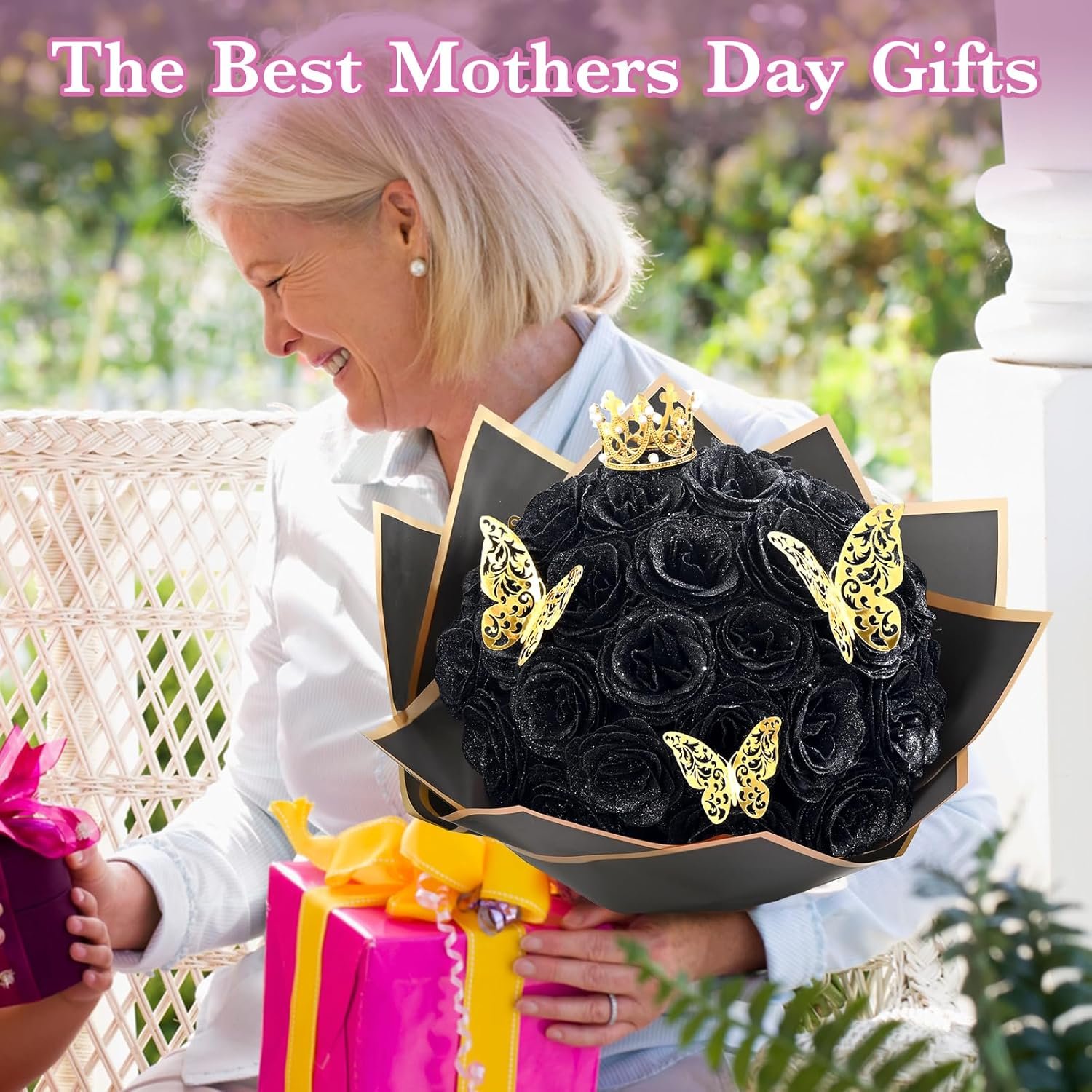 Waipfaru Glitter Roses Bouquet, DIY Fake Flowers Bouquet, Birthday Gifts for Women Mom, 24 Pcs Black Rose for Grandma Wife Girlfriend Valentines, Mothers Day, Anniversary, Graduation - Image 5