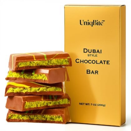 UniqBite Dubai Chocolate Bar Pistachio, Crunchy Loaded Viral Knafeh Chocolate Bar with Pistachio Cream and Kataifi (7 Ounces)
